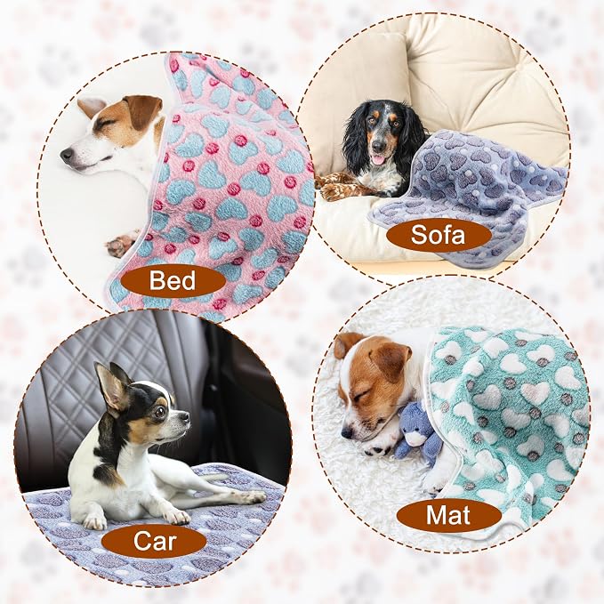 1 Pack 3 Blankets for Dog Puppy Cat (Large 41x31'', Purple, Pink, Green) | Super Soft Fluffy Premium Fleece Pet Blanket Flannel Paw Printed Throw