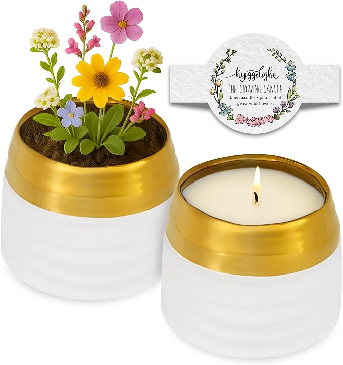 Hyggelight - The Growing Candle, Wild Flower Scented, 10oz Ceramic Pot, Single Wick Aromatherapy Candles, 100% Soy for Women and Men, Clara