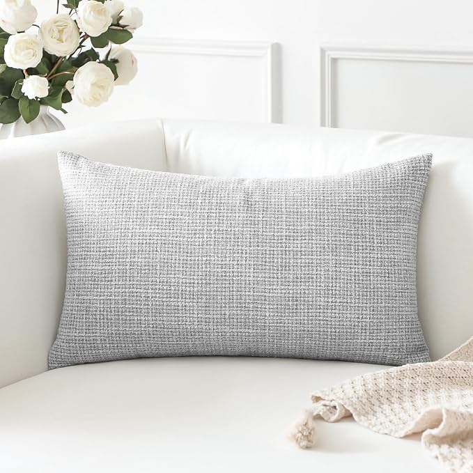 OTOSTAR Linen Throw Pillow Cover Set of 1 Decorative Lumbar Pillowcases Cushion Covers 12x20 Inch for Home Decor Sofa Bedroom Car 30 x 50CM Light Grey