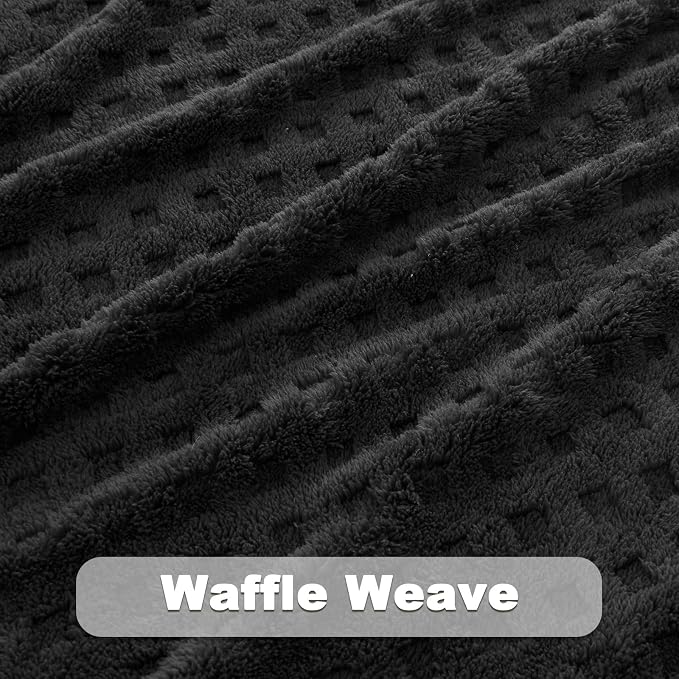 NEWCOSPLAY 3D Waffle Checkered Flannel King Blanket, Black, 90"x110" | Super Soft Cute Lightweight Decorative Premium Silky Fleece Blanket for Couch Sofa Bed, Gift for Women Men, All Season Use