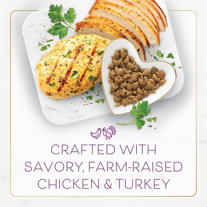 Fancy Feast Purina Farm-Raised Chicken & Turkey Dry Cat Food, 7 lb. Bag | Crisp morsels for a crunchy texture that cats love, 100 percent complete and balanced nutrition for all life stages