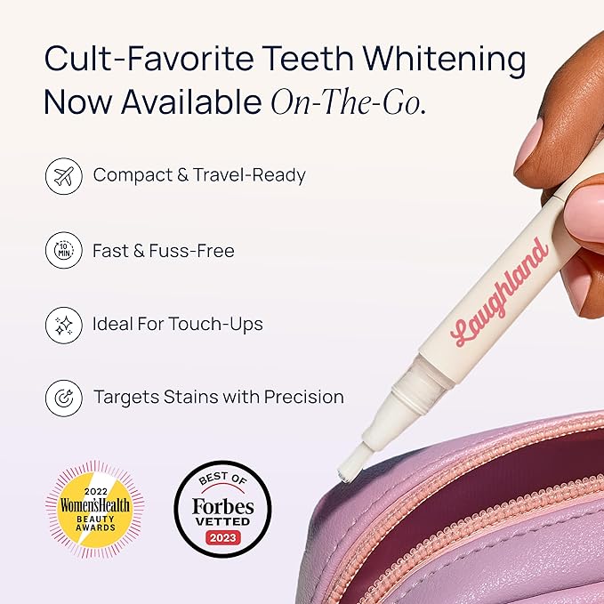 Laughland Everyday to Go Whitening Teeth Pen, Formula with 8% Hydrogen Peroxide, Glycerin, Aloe Vera & Mint, Gentle on Sensitive Teeth, at Home Dental Care, Travel Friendly, 6 Treatments