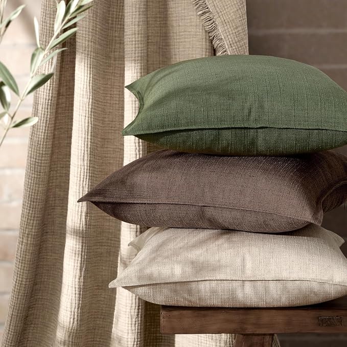 MIULEE Thick Textured Decorative Throw Pillow Covers 20x20 Inch Dark Brown | Set of 2, Linen Blend Pillow Cover, Flange Edge Design, Farmhouse Modern Boho Style, Bed Couch Living Room Decor