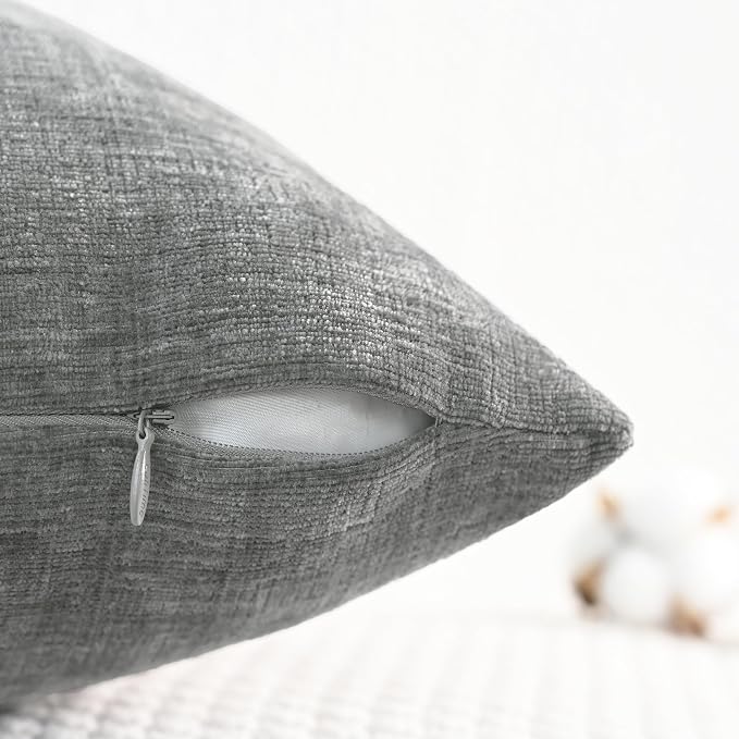 CaliTime Decorative Couch Throw Pillow Covers 24 X 24 Inches Medium Grey | Pack of 2, Cozy Chenille Cushion Cases for Sofa Bed Living Room Farmhouse Home