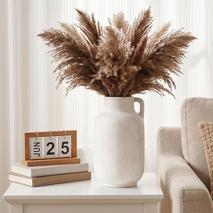Ceramic Flower Vase, 9.3in Farmhouse Table Rustic Vases, Small Flower Terracotta Vases for Home Decor, Living Room,Table, Handcrafted (Antique)