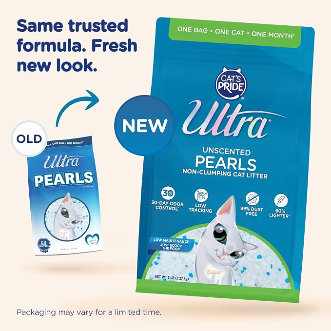Ultra Pearls Cat Litter - 99.9% Dust Free, Low Tracking, Soft on Paws, Fragrance Free - 5 Lbs.