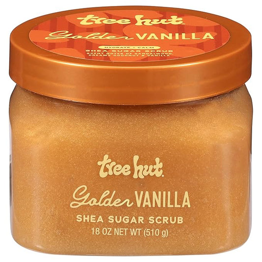 Tree Hut Golden Vanilla Shea Sugar Scrub, Exfoliating, Hydrating & Moisturizing Body Scrub with Shea Butter & Natural Oils, Smooth & Soften Skin, Polishing Exfoliant for Radiant Skin, 18 oz