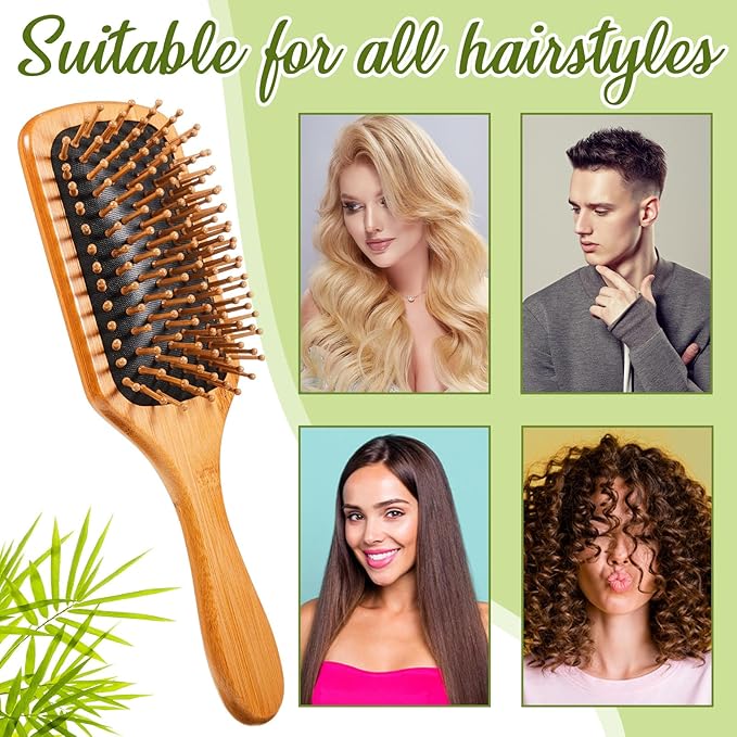 Tessco for you 12 Pcs Bamboo Hair Brushes Bulk Wooden Paddle Brush Scalp Massage Bristle Anti Static Engraving DIY Gifts for Women, Party, Wedding(9.65'' X 3.35'',Black)
