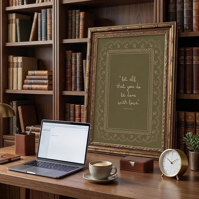 Framed Inspirational Bible Verse Wall Art Print “Let All That You Do Be Done with Love” Scripture Quote Picture with Vintage Christian Wall Decor for Living Room Bedroom Office 8x10 Inches