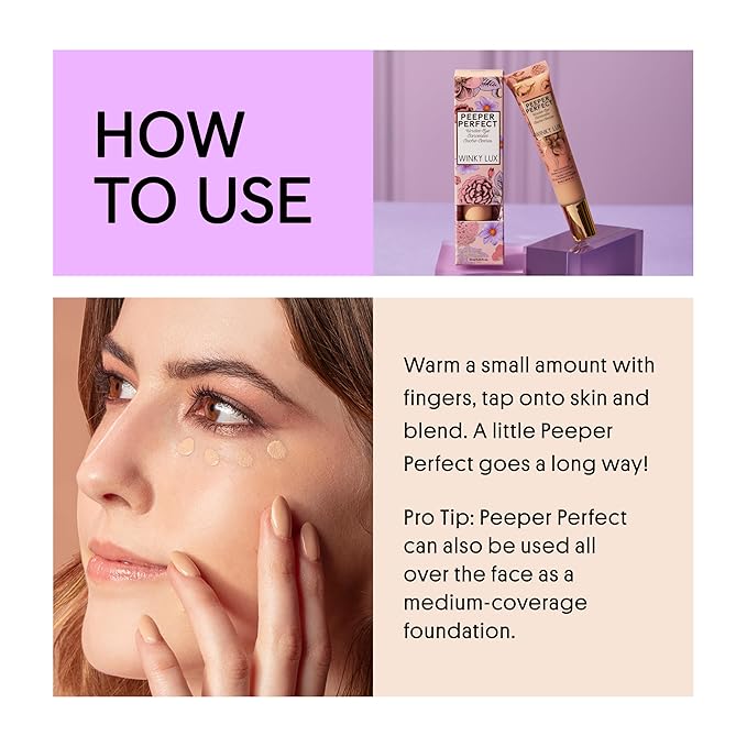 Winky Lux Peeper Perfect Under Eye Concealer, Makeup & Eye Brightener, Full Coverage Concealer for Dark Circles, Color Corrector & Eye Primer, With Collagen, Hyaluronic Acid & Vitamin E (Light Beige)