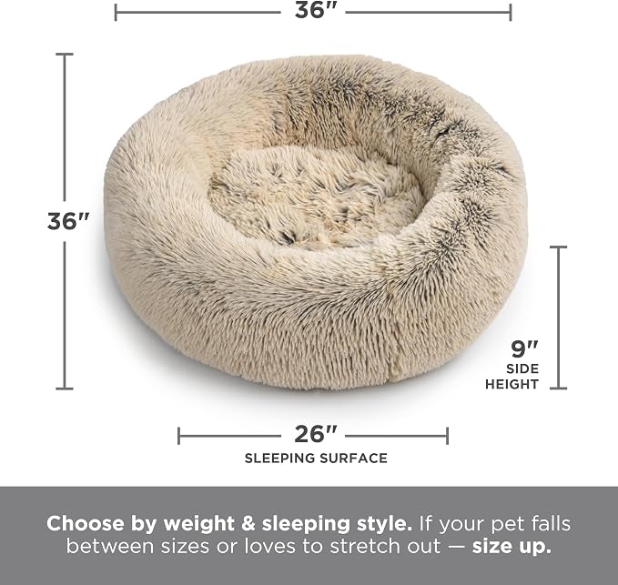 Best Friends by Sheri The Original Calming Donut Dog Bed for Large Dogs up to 100 lbs, Shag Faux Fur, Denim Blue, 36" x 36"
