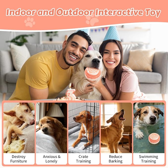 Dog Birthday Cake Toy Indestructible Squeaky Toys for Aggressive Chewers Outdoor Swimming Interactive Tough Chew Toys for Medium and Large Dogs