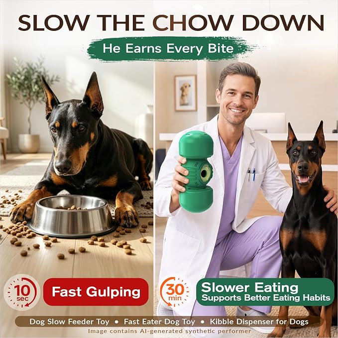 KADTC XL Dog Treat Dispenser Toy, Wobble Giggle Bone for Medium/Large Dogs | Roll-to-feed puzzle feeder: adjustable slow-feeder flow, mental exercise, energy burn, boredom relief, helps lower bloat risk
