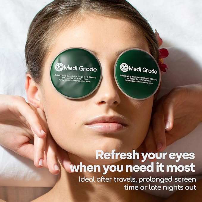 Medi Grade Cooling Gel Eye Mask for Puffy Eyes – Reusable Gel Eye Mask and Cooling Eye Pads with Thermo-Bag for Dark Circles and Morning/Night Skincare Routine – Reversible Cold Eye Mask