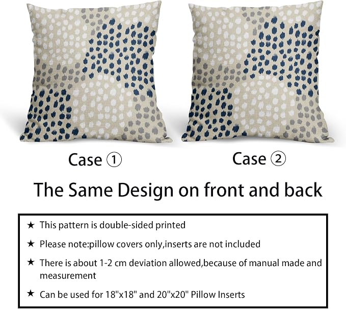 Blue White Pillow Covers 20x20 Set of 2 Boho Gray Polka Dot Throw Pillows Modern Trendy Print Decorative Outdoor Farmhouse Pillowcase Cushion Cover Linen Pillow Case Decor for Home Sofa Couch Bed