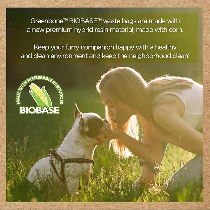 Greenbone Earth Friendly Cat or Dog Poop Bags, Plant Based Leak Proof Dispenser Refill Rolls (8 Rolls)