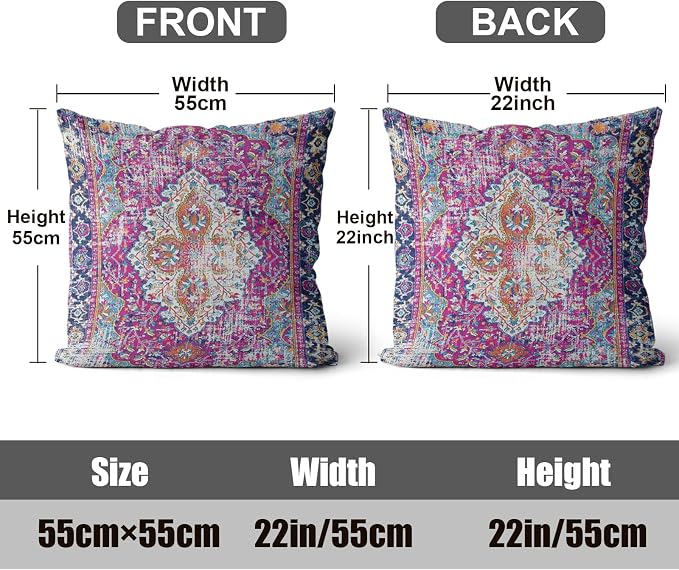 Boho Throw Pillow Covers 22x22 inch Set of 2,Soft Pillowcases Bohemia Carpet Printing Pattern Decorative Sofa Living Room Bed Square Pillow Case Cushion Cover-Purple