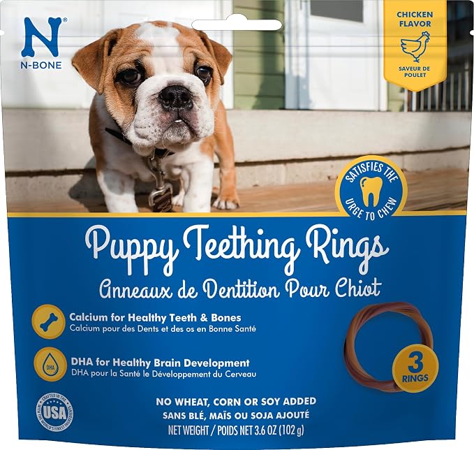 N-Bone Puppy Teething Rings, Chicken Flavor, Natural Puppy Teething Chews & Chew Treats, Helps Soothe Teething Gums, Calcium Enriched, 3 Rings.