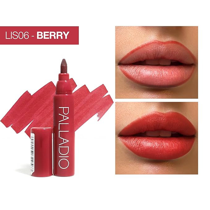 Palladio Lip Stain, Hydrating and Waterproof Formula, Matte Color Look, Longlasting All Day Wear Lip Color, Smudge Proof Natural Finish, Precise Chisel Tip Marker, Berry