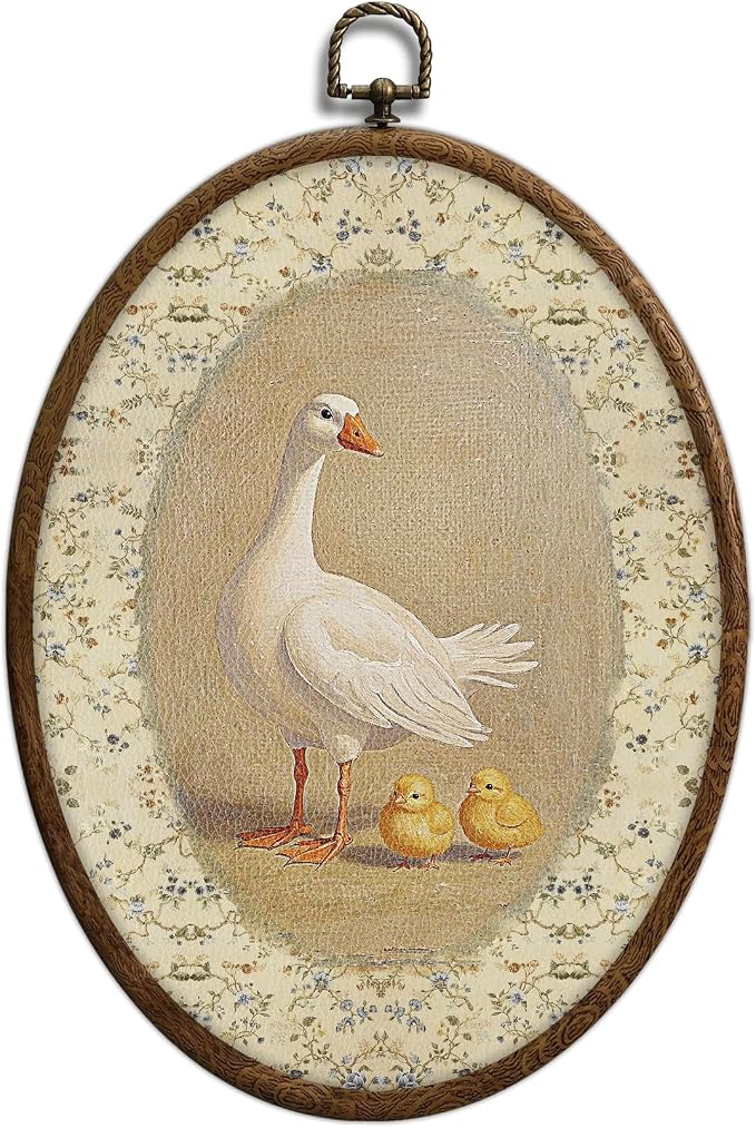 Vintage Mother Duck Oval Wall Art, Cottagecore Nursery Oval Framed Wall Art, Waterproof Cottage Core Home Decor, Sweet Nursery Gift for Farmhouse Bedroom Living Room, Home Retro Decor Products, 16