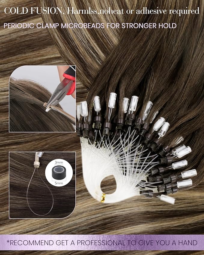 LaaVoo Micro Ring Hair Extensions Human Hair Balayage Medium Brown to Caramel Brown Microlink Hair Extensions Human Hair for Women 20 Inch 50g 50s