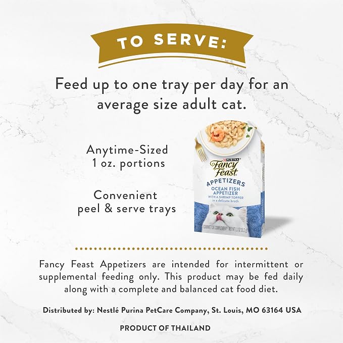 Purina Fancy Feast Lickable Appetizers Grain Free Wet Cat Food Topper Ocean Fish Appetizer with a Shrimp Cat Food Topper - (Pack of 10) 1.1 oz. Trays