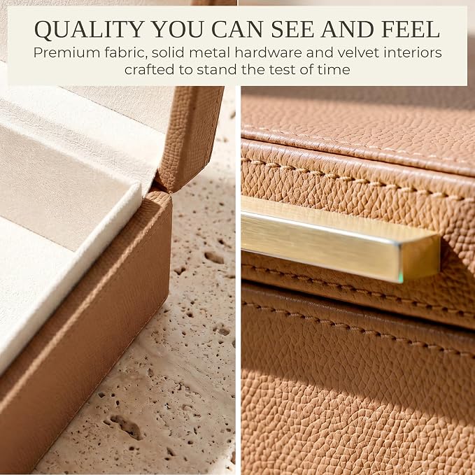 ZICOTO Decorative Storage Boxes with Lids – Set of 2 Beautiful PU Leather Organizer Bins for Your Bookshelf Home Decor - Safely Store Photos, Documents and Memory Box Keepsakes in Style