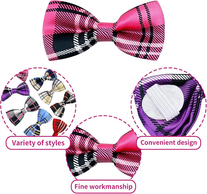 PET SHOW 8 Pack Plaid Dog Bowties for Small Dogs Slide on Collar