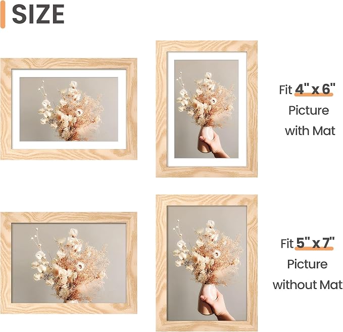 upsimples 5x7 Picture Frame Set of 10, Display Pictures 4x6 with Mat or 5x7 Without, Multi Photo Frames Collage for Wall or Tabletop Display, Natural | Small Frame Fit 4x6 and 5 x 7 Photos, Wall or Tabletop Display, For Gallery Hallway Living Room, For...