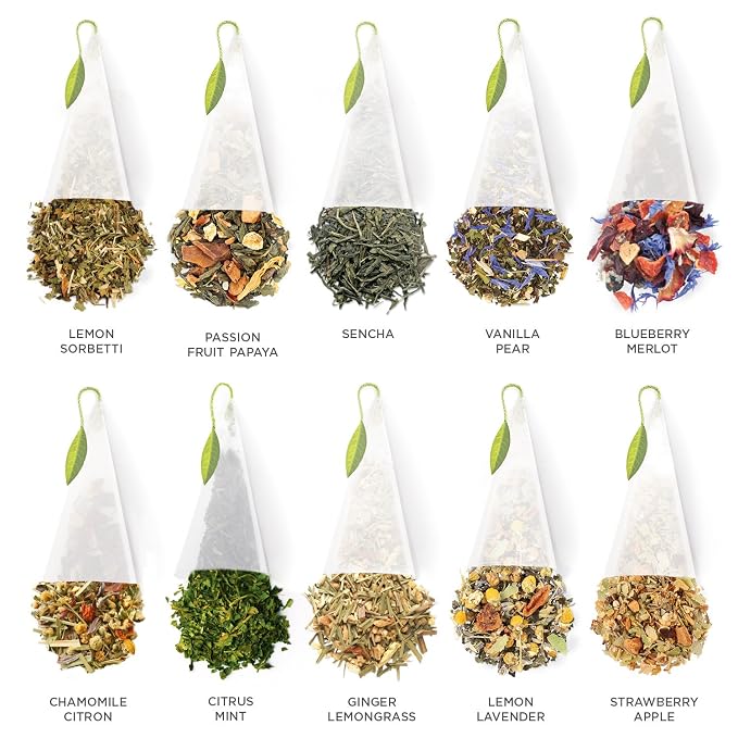 Tea Forte Premium Tea Chest Presentation Box Gift Set Sampler, 40 Count Individually Wrapped Handcrafted Pyramid Tea Infuser Bags, Assorted Tea