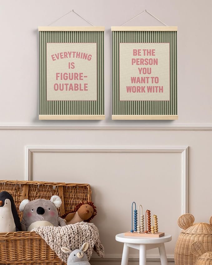 FGFK Positive Affirmations Wall Art Poster Hanger Frame 12x16 Inch,Set of 2 | Pink and Green Motivational Inspirational Quotes Canvas Prints Framed Wall Decor for Home Office Workplace Classroom