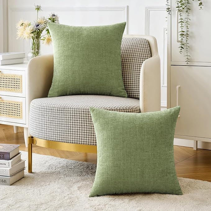 MIULEE Soft Chenille Throw Pillow Covers Sage Green 18x18 Inch Pack of 2 | Modern Home Decor, Classic Decorative Pillows, Solid Dyed Cases, Boho Couch Cushion Covers for Sofa Bed Living Room