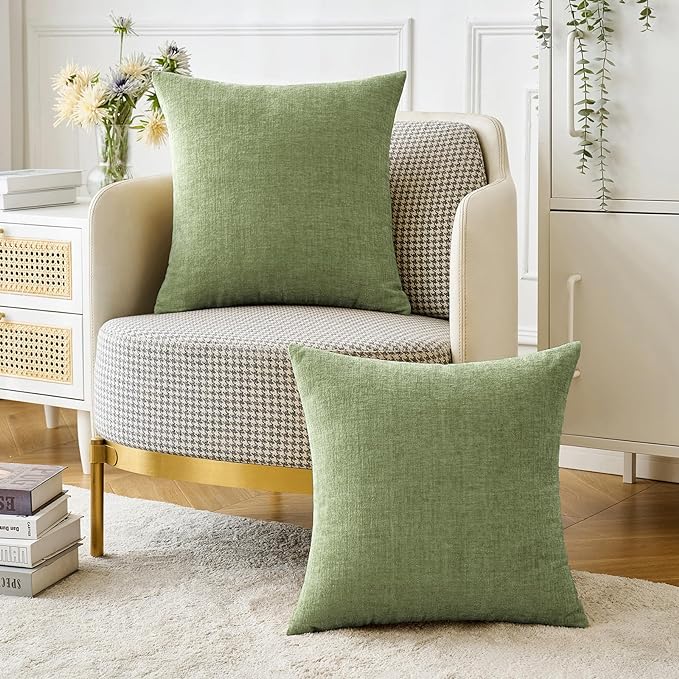MIULEE Soft Chenille Euro Throw Pillow Covers Sage Green 26x26 Pack of 2 | Modern Home Decor, Classic Decorative Pillows, Solid Dyed Cases, Boho Couch Cushion Covers for Sofa Bed Living Room