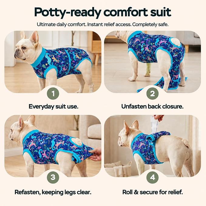 PetWarm After Surgery Onesie for Dogs, Pet Coat's Inner Clothes, Dog Cone Alternative After Surgery Suit for Dogs Female Male Dog Onesie for Spay Neuter, Dinosaur Pattern, Green, XS
