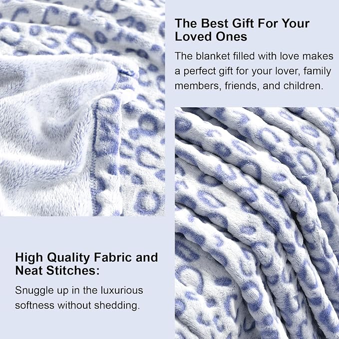 PLEASANT BOULEVARD | Leopard Throw Blanket Fleece, Premium Lightweight Cozy Warm Plush Microfiber Bedspread for Couch Sofa and Bed (Blue, Twin (60 x 80 inches))