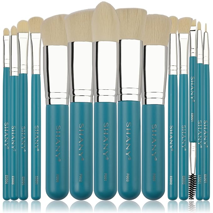 SHANY14 Piece Makeup Brush Set – Elite Cosmetics Brush Collection - Complete Kabuki, Eyes, Face, powder, foundation Makeup Brush Set - Turquoise