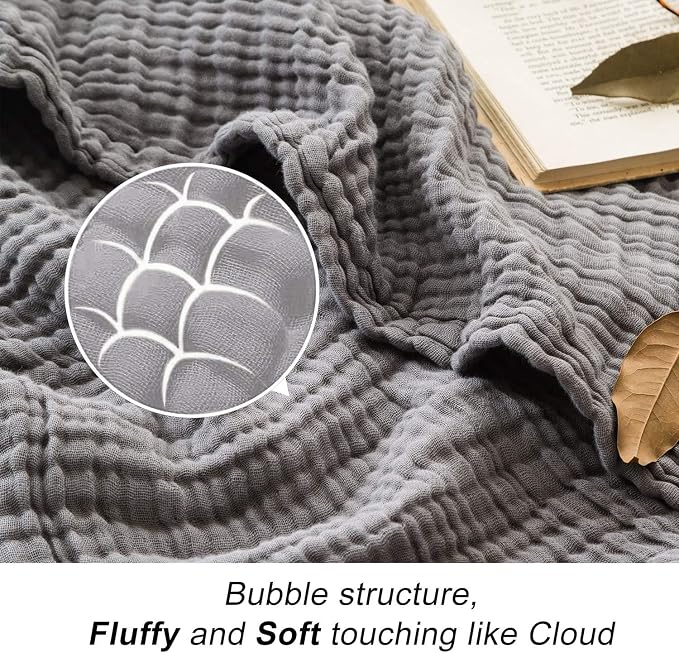 EMME Muslin Blankets for Adults Throw Blanket for Couch Breathable Gauze Soft Lightweight Airy Grey Queen 90" x 90"