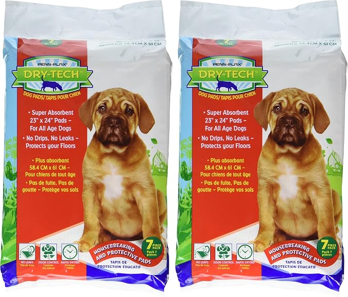 Penn-Plax Dry-Tech Dog and Puppy Training Pads – Super Absorbent 23” x 24” Regular Sized Pads – Great for All Ages and Breeds – 7 Count (Pack of 2)
