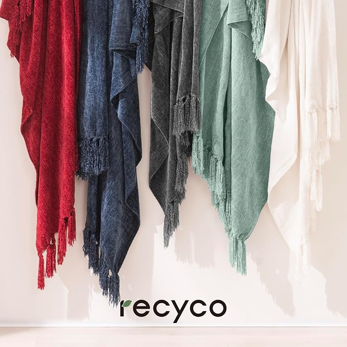 RECYCO Chenille Christmas Throw Blanket for Couch, 50"x60", Christmas Red | Super Soft Knit Throw Blanket with Fringe Tassels, Lightweight Knitted Throw, Cozy, Ideal for Sofa Chair Bed Living Room Gift