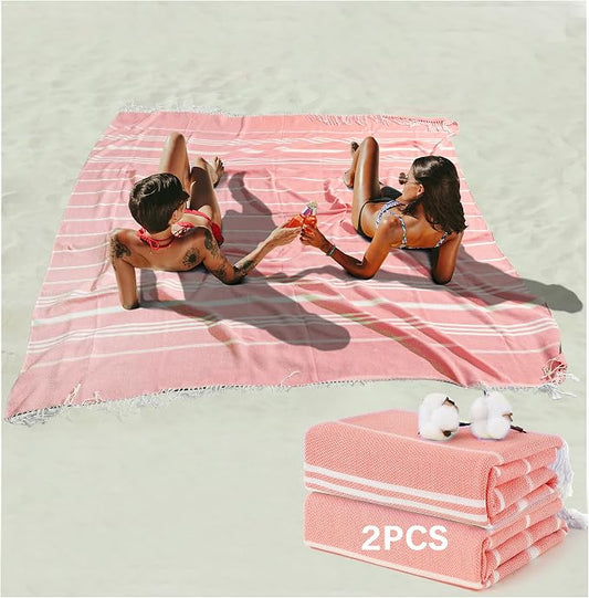 Antfuny 2 Packs Turkish Beach Towel Jumbo Extra Large XL XXL Big Oversized Giant Huge Thin Outdoor Picnic Accessories Airplane Travel Essentials Camping Gears Must Haves Yard Yoga Mat Coral