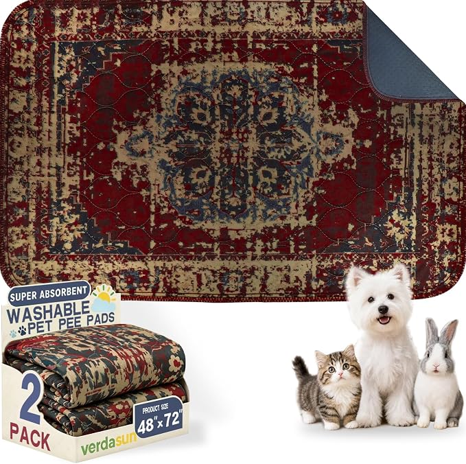 Washable Pee Pads for Dogs, Reusable Puppy Potty Training Pads, Ultra-Absorbent Thick Waterproof Leak-Proof Non-Slip Pads & Mat for Crate, Playpen, Floor, Whelping & Housebreaking , 2 Pack 48"x72"