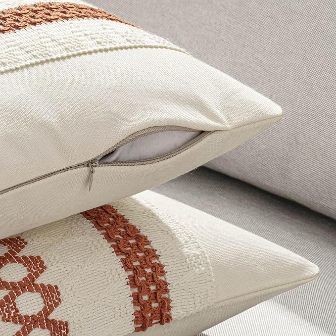 MIULEE Set of 2 Fall Burnt Orange Decorative Lumbar Pillow Covers 12x20 | Farmhouse Boho Couch Throw Pillows, Modern Cushion Covers, Macrame Woven Home Decor for Bed Sofa Chair