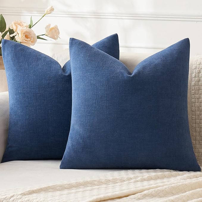 MIULEE Navy Blue Chenille Couch Throw Pillow Covers, 20x20 | Set of 2, Soft Coastal Home Decor, Modern Farmhouse Decorative Pillowcases for Sofa Living Room Bed