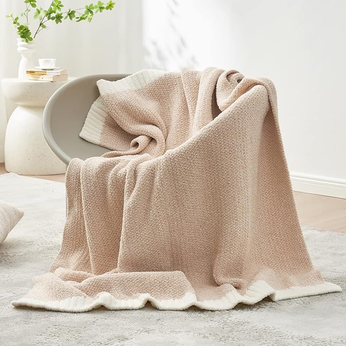 Snuggle Sac Heather Throw Blanket for Couch, Reversible Super Soft Blankets Warm Cozy Knit Fuzzy Plush Lightweight for Sofa, Bed, Camping, Picnic (Heather Beige, Throw(50"x60"))