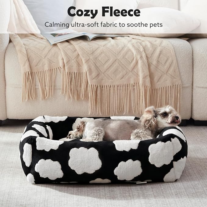 JOEJOY Small Dog Bed for Small Dogs, Rectangle Washable Orthopedic Dog Bed with Removable Zipper Cover, Cute Soft Calming Puppy Pet Bed with Jacquard Shaggy Plush & Non Skid Bottom