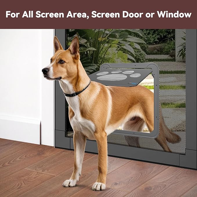 Large Dog Door for Screen Door, Easy Install Lockable Pet Screen Door for Sliding Door, Doggy Screen Door, Gray, Inside size: 14''x12''