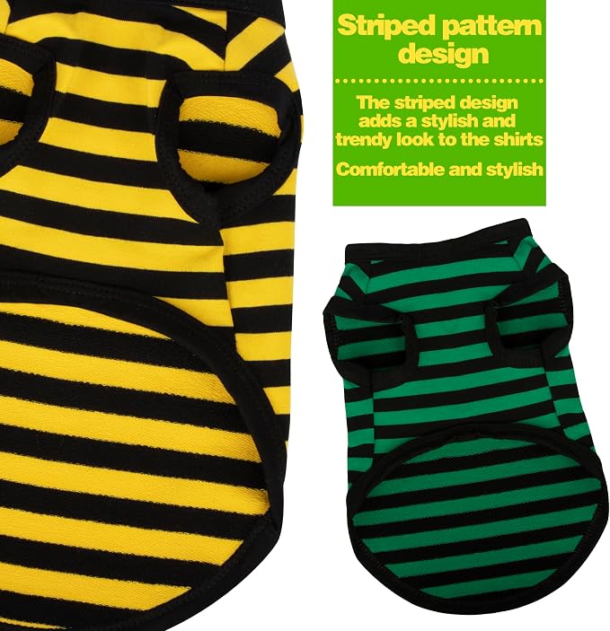 Striped Shirt Happy Color Cotton Sleeveless Puppy Dog Shirts Breathable Pet Apparel Tank Top Colorful for Small Medium Dogs Black XS