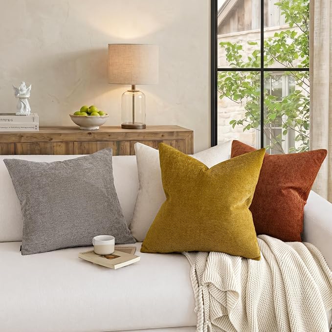 a moment Fall Decorative Throw Pillow Covers Pack of 2,20x12 Inch Yellow | Twill Chenille Cushion Covers for Sofa Living Room Couch Bed