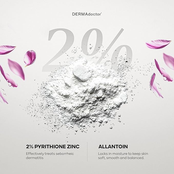 DERMAdoctor Seborrheic Dermatitis Shampoo – 2% Pyrithione Zinc Face Wash, Dermatologist Formulated Anti Dandruff Shampoo for Women, Itchy Scalp Treatment for Hair, Beard, Face & Body – 7.10 oz