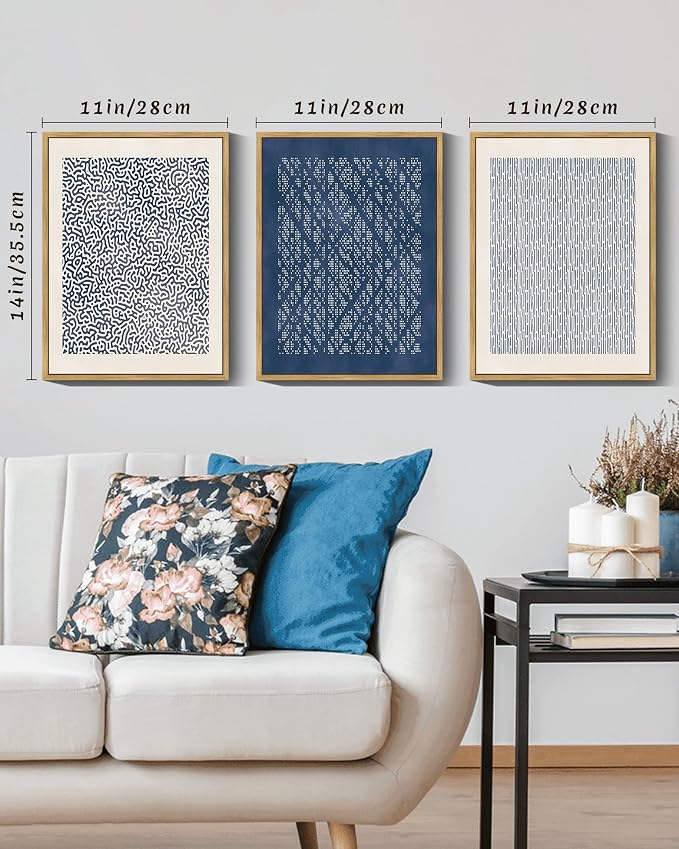 Drsoum Blue Mid-Century Modern Framed Wall Art Minimalist Abstract Boho Wall Decor Geometric Artwork Kitchen Dining Room 11x14in Natural Framed